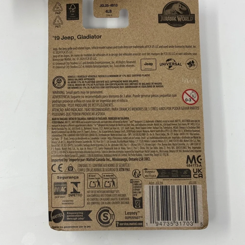 Matchbox Jurassic World Rebirth 3-Pack Jeep Gladiator InGen Vehicle Rapid Rescue